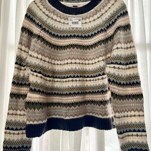 American Eagle Outfitters Navy and Cream Patterned Sweater